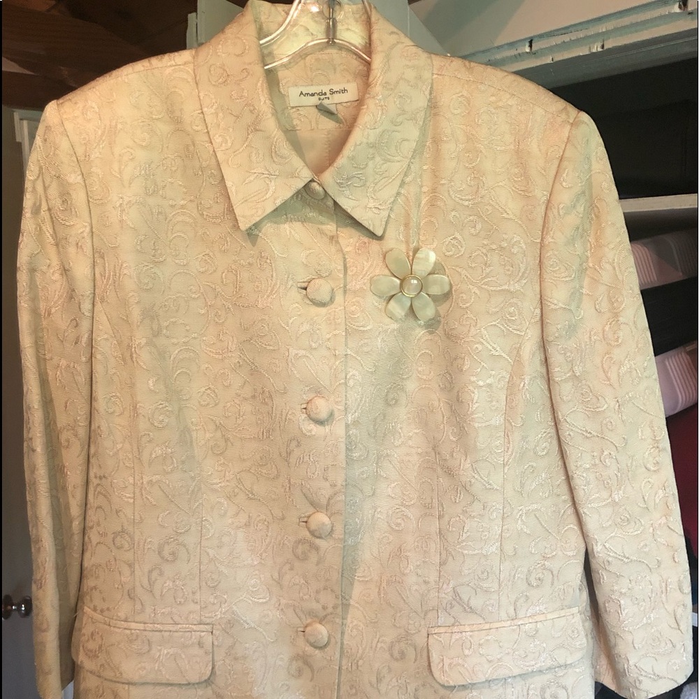 Two-Piece Paisley Suit Jacket & Skirt w/ Belt